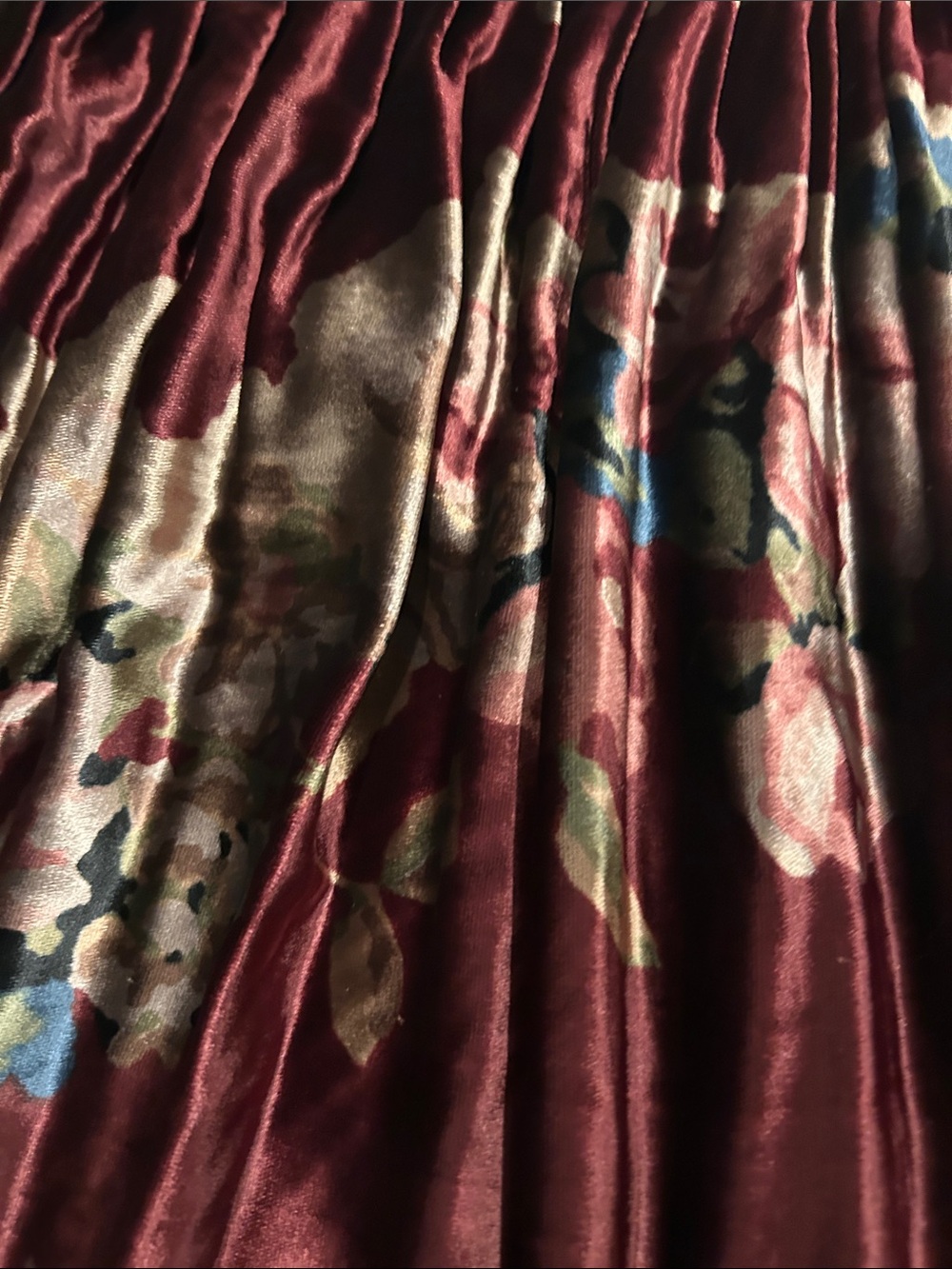 Vintage Ralph Lauren Country Burgundy and Gold Floral Maxi Skirt - Picture 3 of 8